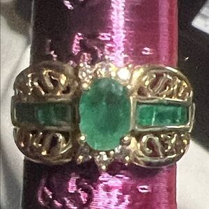 Gold Emerald and Diamonds Statement Ring - Green Gem Cocktail Ring